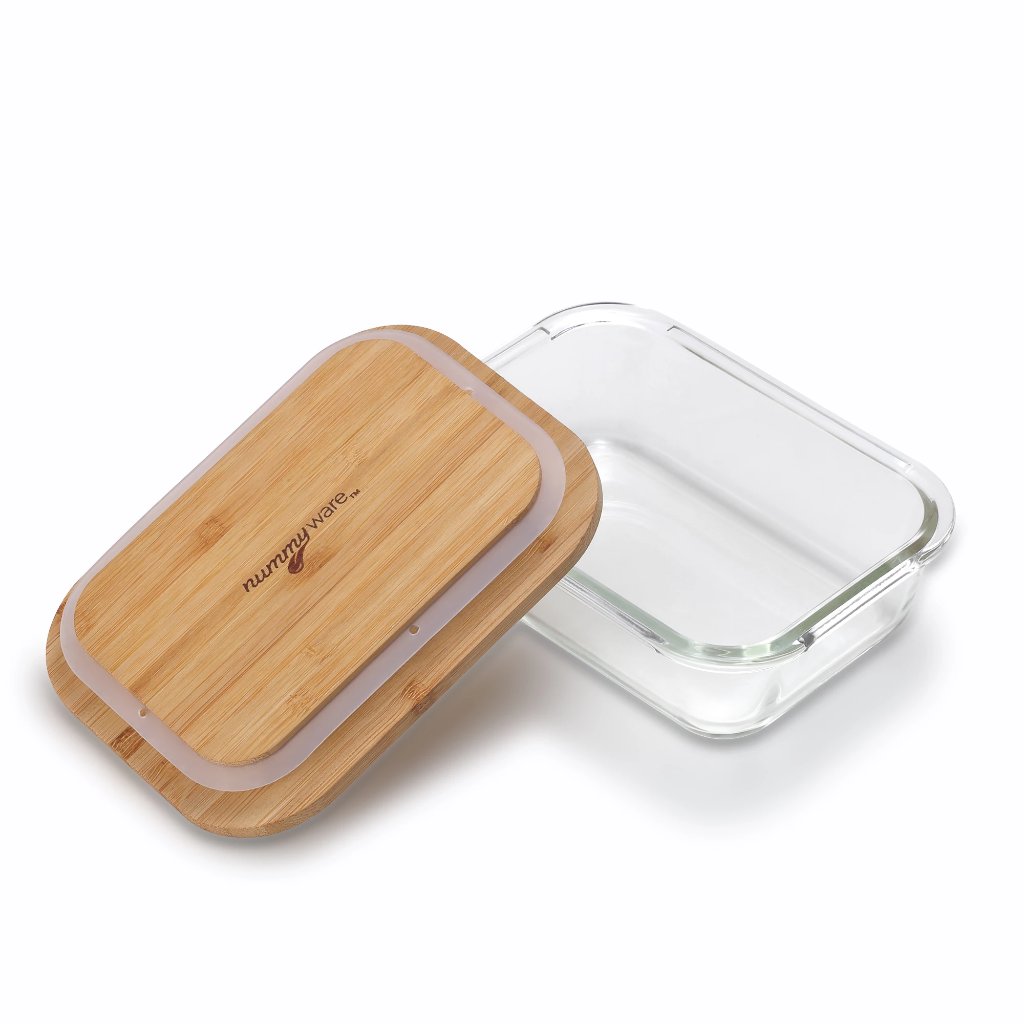Glass Food Storage Containers with Eco-Friendly Bamboo Wooden Lids, Set of  4